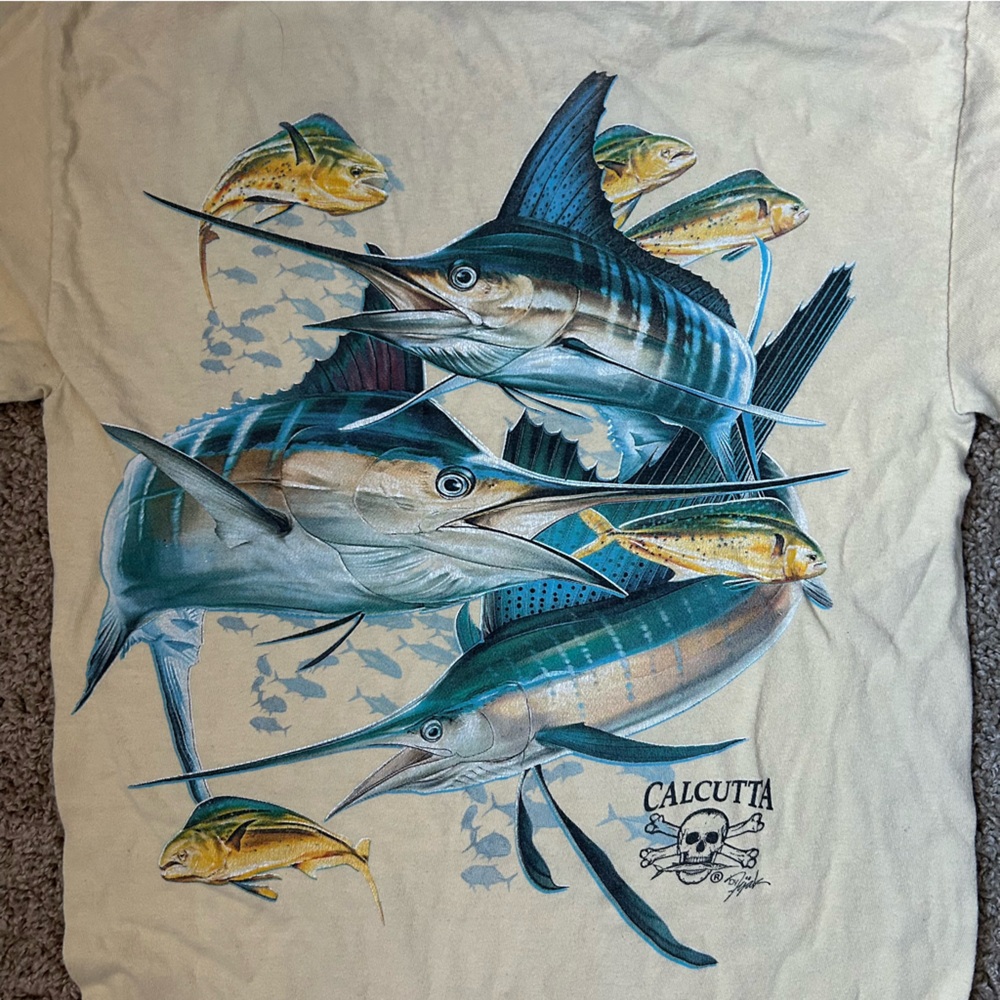 Unisex Tan Calcutta Graphic Tee with Marlin Design Size Small |A170 - Picture 3 of 7